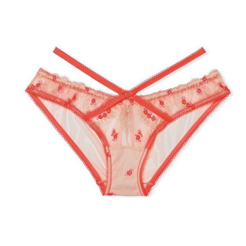 Victoria's Secret Heart Embroidery Cheekini Panties Sz L - Champagne Coral Blaze